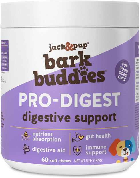Jack&Pup Probiotic Chews for Dogs, Pro-Digest Bark Buddies for Small and Medium Dogs (Up to 40 lbs) - 60ct