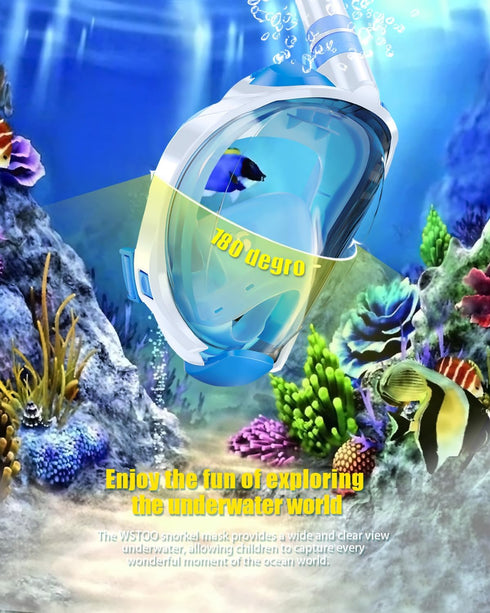 W WSTOO Kids Full Face Snorkel Mask with Dry Top Safe Breathing System, 180 Degree Panoramic View