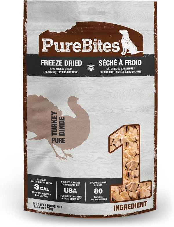 PureBites Turkey Freeze Dried Dog Treats, 2.47oz, 1 Ingredient, Made in USA