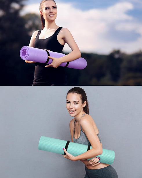 Woanger 2 Pack Thick Yoga Mat - 3/8 Inch Non-Slip Exercise Mat for Home Workout with Strap for Women & Men