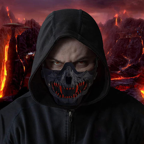 Tactical Half Face Skull Masks for Airsoft, Mesh Mask with Ear Protection for Halloween Paintball Hunting