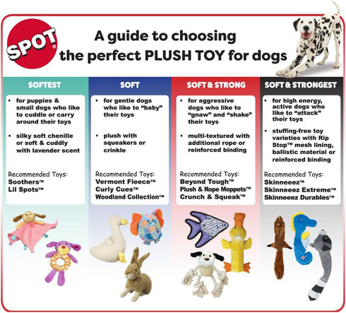 SPOT Vermont Style Fleece Bone Dog Toy, 9in, Soft Plushie for Medium Dogs & Puppies, Built-in Squeaker