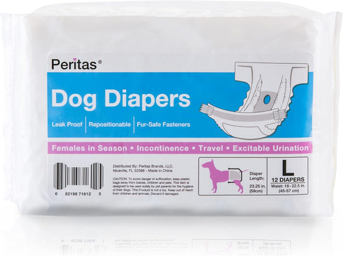Peritas (12 Count, Disposable Dog Diapers | Female Dog Diapers |Puppy Diapers, Diapers for Dogs in Heat, or Dog