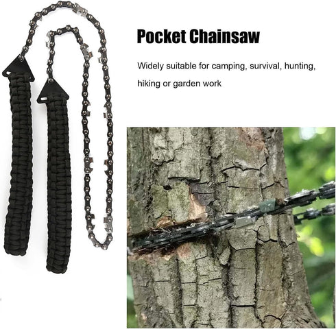Pocket Chainsaw with Paracord Handle, 24inch Rope Saw for Emergency Outdoor Survival Gear