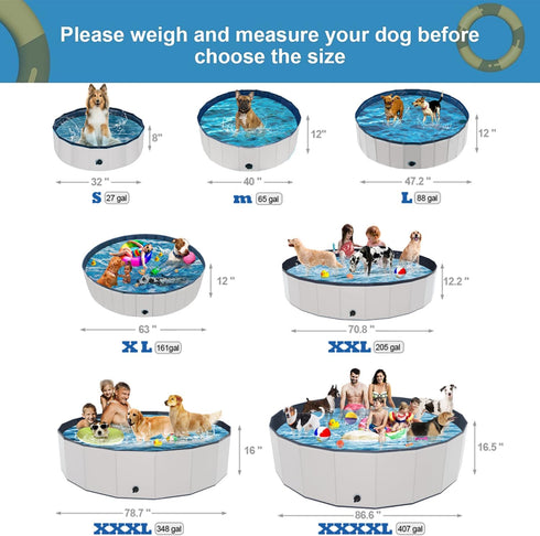 Dog Pool for Large Dogs - Portable Plastic Bathtub, Foldable Slip-Resistant Pool for Dogs (XL - 71'' x 12'')