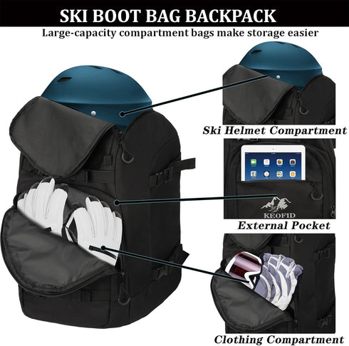 KEOFID Ski Boot Bag for Men and Women, 50L Ski Travel Backpack and Snowboard Bag