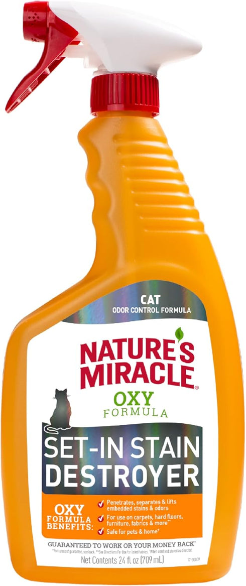 Nature’s Miracle Set-In Stain Destroyer, 24 Ounces, Oxy Formula With Orange Scent for Cat Messes