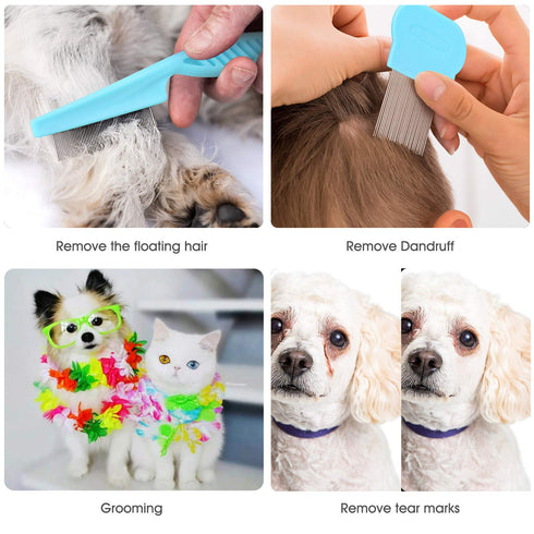 Cat & Dog Grooming Set, Fine Tooth Comb for Removing Dandruff Flakes & Hair in Blue