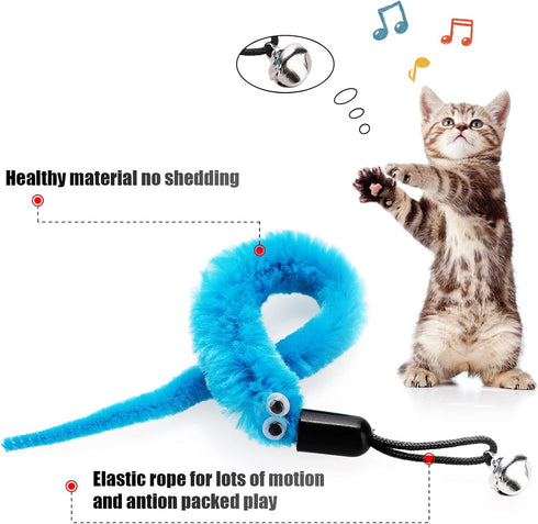 Molain Cat Wand Toy Replacement Refill - 12 Pcs Furry Tail Worm with Bell for Interactive Cat Chaser Toys