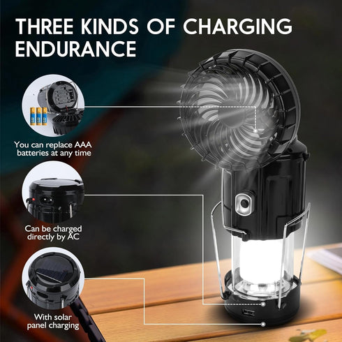 BUGPASS 2026 Upgrade Solar Portable Lantern Rechargeable Fan - Collapsible Lightweight LED Camping Lantern for Power