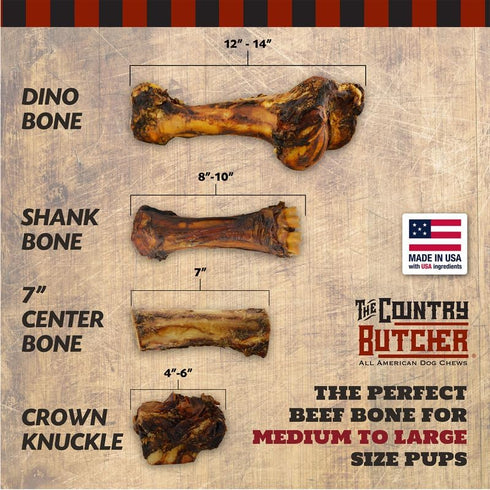 COUNTRY 7" 3 Count THE BUTCHER Beef Marrow Dog Bones for Aggressive Chewers, Large Breed Dog Treat, Natural, Tough