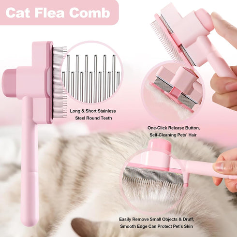 4-in-1 Trimmer Set Cat Grooming Kit, Cat Grooming Tools with Cats Brush, Flea Comb, Nail Clipper & - Deshedding