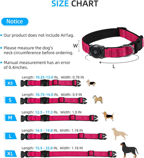 Upgraded AirTag Dog Collar, IP68 Waterproof Holder, Reflective Heavy Duty Padded Collars for Small Medium Large Dogs