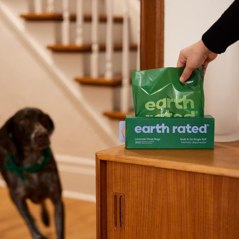 300 Count Earth Rated Dog Poop Bags, Thick Grab and Go Single Roll, Ideal for Backyard Pickups, Lavender Scented