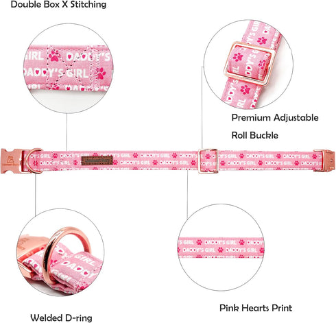 Lionheart glory Valentine's Day Dog Collar, Pink Hearts Adjustable Heavy-Duty Collars for Small Cute Female Pets