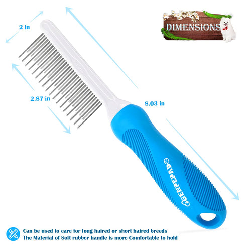 Grooming Comb for Dogs and Cats, Stainless Steel Fine Teeth for Detangling Matted Hair and Removing Loose Fur