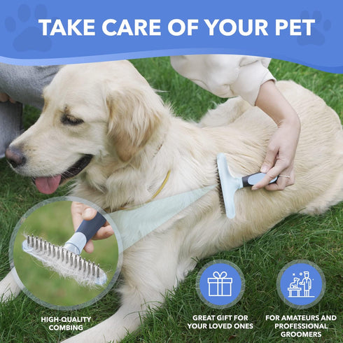 Dog Rake Deshedding Dematting Brush, Undercoat Rake for Dogs & Cats, Reduces Shedding by 90% (Haze Blue)