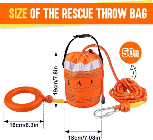 Water Rescue Throw Bag with 50FT Rope, High Visibility Emergency Rescue Rope for Kayaking