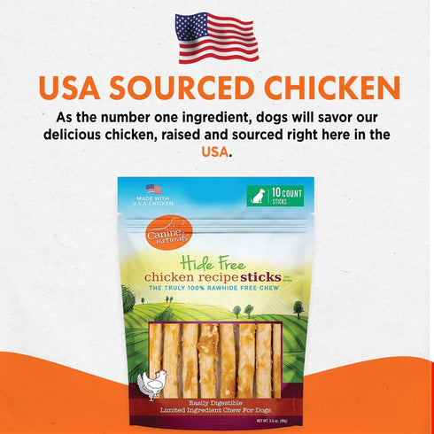 Canine Naturals Chicken Recipe Chew, Rawhide Free Dog Treats, Made From USA Raised Chicken, 10 Count of 5 Inch Stick