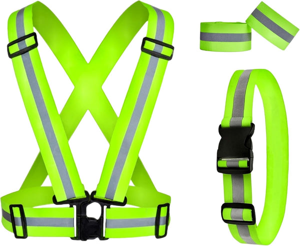 Reflective Running Gear Set, 3 Pcs Reflective Vest & Armband & Belt, High Visibility for Night Cycling