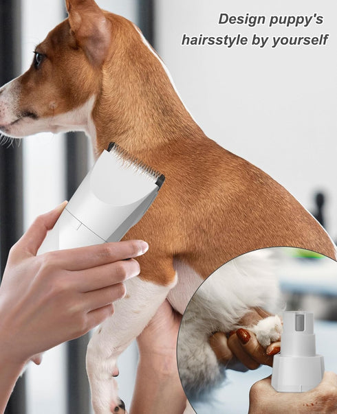 Small Dog Electric Clippers for Grooming - 4 in 1 Cordless Low Noise Paw Trimmer Nail Grinder Shaver for Small Pets