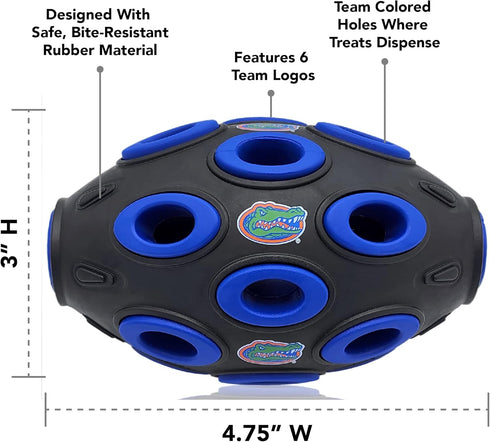 Pets First NCAA Florida Gators Football Treat Dispensing Toy for Dogs and Cats, Interactive Rubber Ball