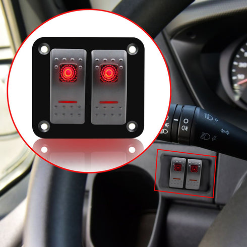 FXC Rocker Switch Aluminum Panel, 2 Gang Toggle Switches, 5 Pin ON/Off, 2 LED Backlit for Boat Car Marine
