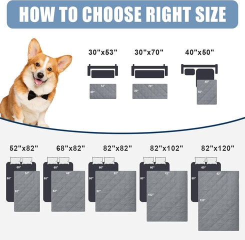smiry Waterproof Dog Blanket, Reversible Pet Bed Cover, Soft Couch Cover for Dogs, Washable, 30"x70", Grey/Dark Grey