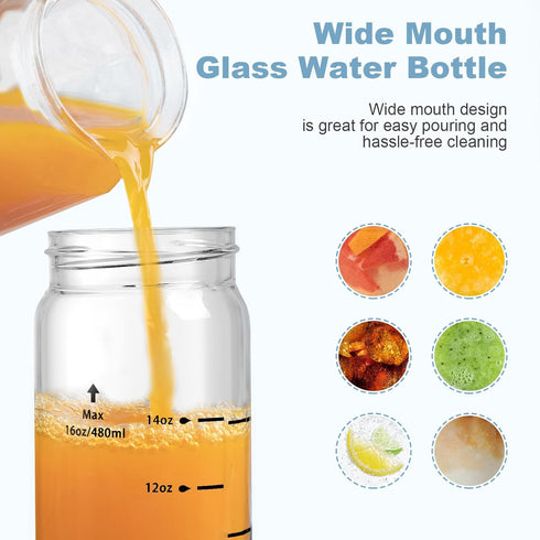 12oz 4 Pack Juice Bottles - Wide Mouth Glass Bottles with Lids- BPA Free, Stainless Steel Lids for Juicing, Smoothies