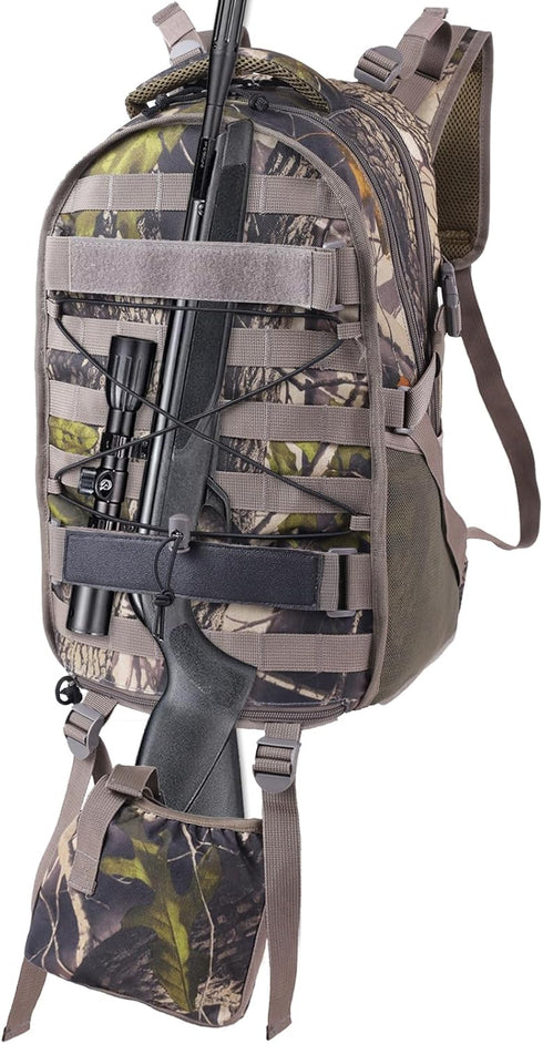 Waterproof Camo Hunting Backpack with Rain Cover and Bow/Rifle Holder for Camping, Hiking