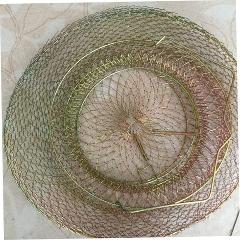 KUYYFDS 25cm Wire Fish Crab Basket Portable Foldable Round Metal Fishing Lobster Cage with Handle