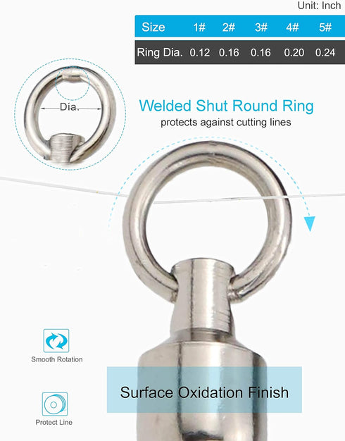 Saltwater Heavy Duty Ball Bearing Swivel Set, Fishing Snap Swivels for Big Game Tackle Spinner Connector