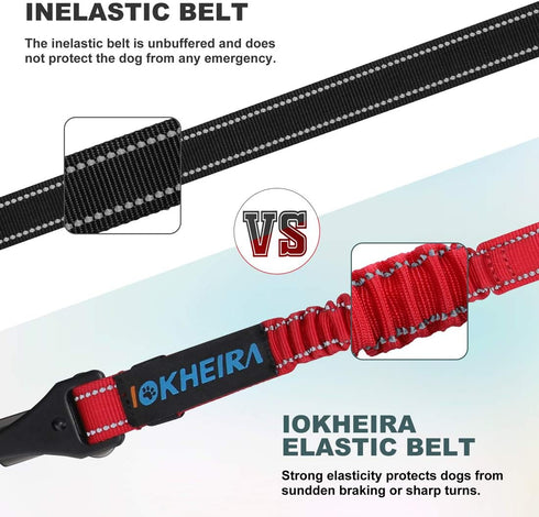 IOKHEIRA 3-in-1 Dog Seat Belt, Adjustable Safety Car Harness, Durable Nylon Reflective Bungee Tether with Clip Hook