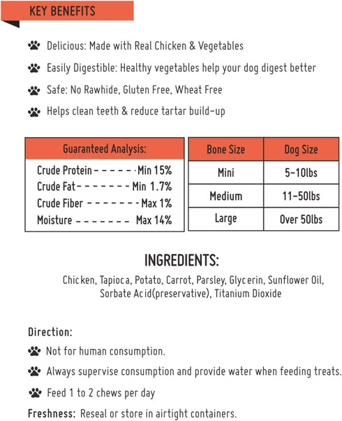 Chicken Dog Chew Bones Medium, Rawhide Free, Grain Free, Made with Real Chicken, 5 pcs/pack
