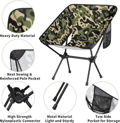 Backpacking Portable Camping Chair, Folding Chairs for Outside, Green Camouflage Lightweight Chair, Outdoor Collapsible