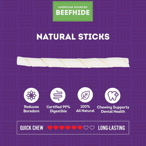 Beefhide Twist Sticks, 5" Dog Chew Treats, Natural Flavor, 1 lb/1 Pack