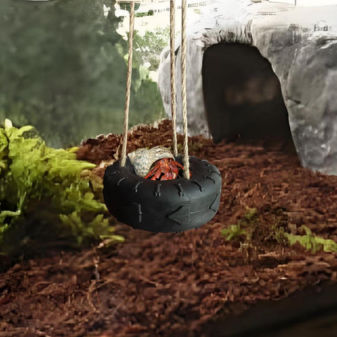QUWHIZ Hermit Crab Tire Swing Toy Suction Cup Hook Climbing Toy Terrarium Decor Climbing Swing for Hermit Crabs, Small