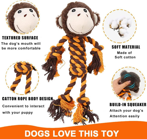 Rope Dog Toys for Small Dogs, Tug of War Toys, Squeaky Toys to Keep Them Busy, Interactive for Aggressive Chewers