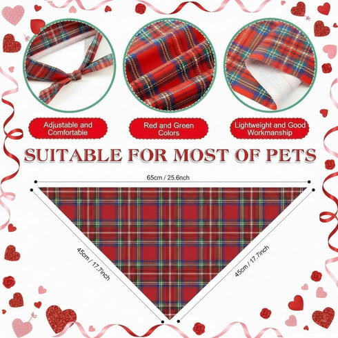 Weewooday 50 Pets(31.5 21.7 21.7 Inch) Pcs Valentine's & St. Patrick's Day Dog Bandanas Bulk Red & Green Plaid Bandanas