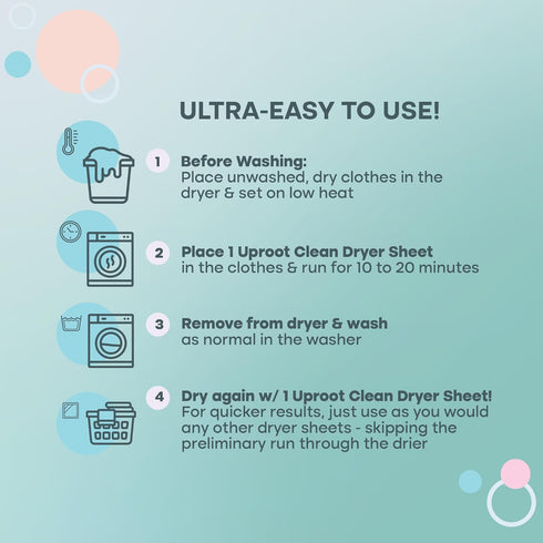 Uproot Clean Dryer Sheets - Pet Hair Reducing Laundry Remover, Prevents Dog and Cat Hair from Sticking, 50ct