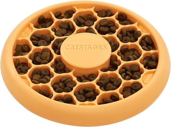 Catstages Slow Feeder Bowl, Interactive Cat Bowl for Dry and Wet Food, One Size, Orange