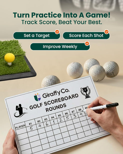 Giraffy Co. Set 3-Target Golf Chipping Net with Mat & Practice Balls - Pop-Up Chipping Net, Scoring Board, Tee & Carry
