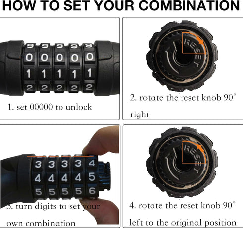 Heavy Duty Bike Lock Chain, 5 Digit Combination Anti-Theft Security Lock, 3.2 Feet Long for Bicycle and Scooter