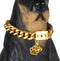 Gold Chain Dog Collar - 15mm Cuban Link with Secure Snap Buckle, 18K Gold Plated Stainless Steel, Includes Dog Tag &