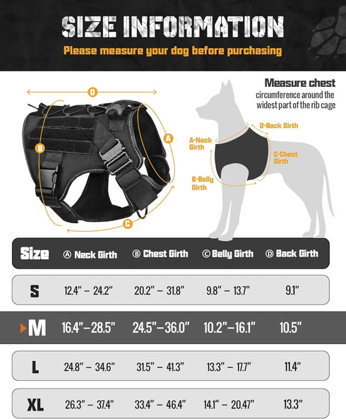 Dog Harness No Pull, Black M, Military Dog Vest with Handle & Molle, Adjustable Reflective Tactical Harness for