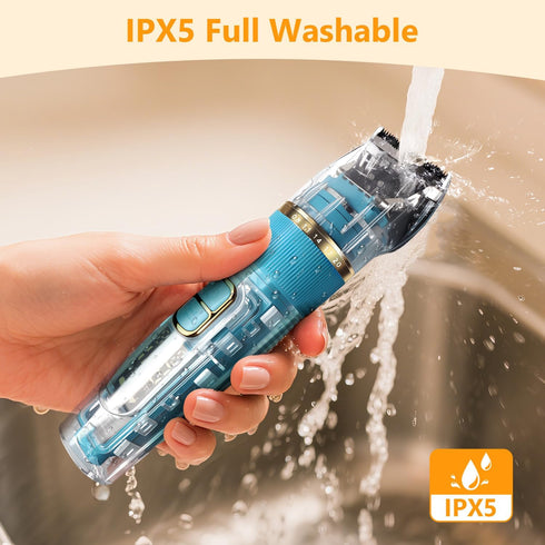 50dB IPX5 Dog Clippers for Grooming Thick & Matted Hair - Titanium Blade, Ultra-Quiet, Waterproof & Cordless | Patented