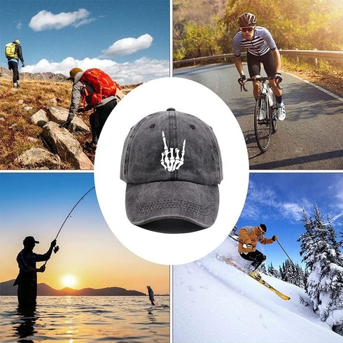 Skeleton Hand Hat, Skull Finger Baseball Cap Adjustable Washed Distressed Denim for Men Women