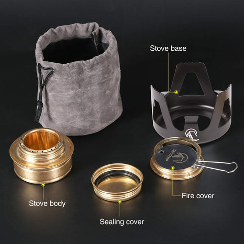 REDCAMP Mini Alcohol Stove for Backpacking - Lightweight Brass Spirit Burner with Aluminium Stand for Camping Hiking