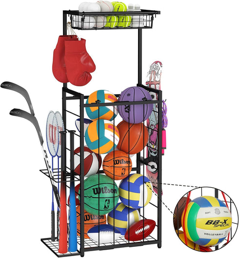 NuoyuanShen Sports Equipment Organizer, Small Garage Ball Storage Rack with Elastic Straps and
