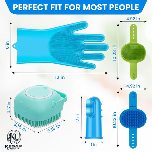 Kesarunique 8PCS Pet Grooming & Bathing Kit for Dogs & Cats, Dog Bathing Supplies with Silicone Dog Washing Gloves, Dog